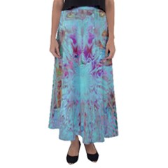 Retro Hippie Abstract Floral Blue Violet Flared Maxi Skirt by CrypticFragmentsDesign
