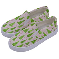 Christmas Green Tree Kids  Canvas Slip Ons by Dutashop