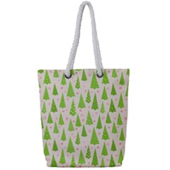 Christmas Green Tree Full Print Rope Handle Tote (small) by Dutashop