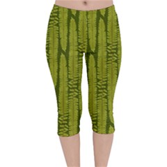 Fern Texture Nature Leaves Velvet Capri Leggings  by Dutashop