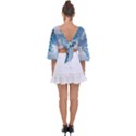Crystal Blue Tree Tie Back Butterfly Sleeve Chiffon Top View2