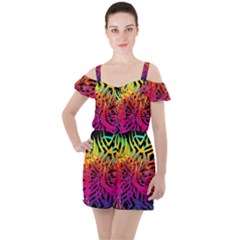 Abstract Jungle Ruffle Cut Out Chiffon Playsuit by icarusismartdesigns