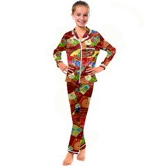 Floral Abstract Kid s Satin Long Sleeve Pajamas Set by icarusismartdesigns