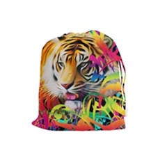 Tiger In The Jungle Drawstring Pouch (large) by icarusismartdesigns
