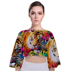 Tiger In The Jungle Tie Back Butterfly Sleeve Chiffon Top by icarusismartdesigns