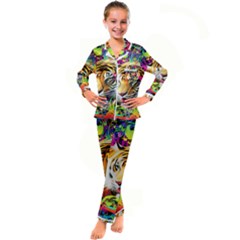 Tiger In The Jungle Kid s Satin Long Sleeve Pajamas Set by icarusismartdesigns