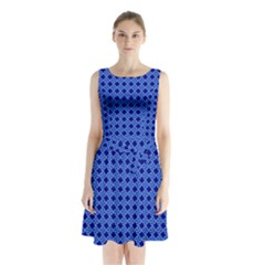 Basket Weave Basket Pattern Blue Sleeveless Waist Tie Chiffon Dress by Dutashop