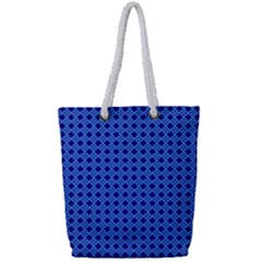 Basket Weave Basket Pattern Blue Full Print Rope Handle Tote (small) by Dutashop