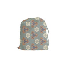 Flowers Leaves  Floristic Pattern Drawstring Pouch (small) by SychEva