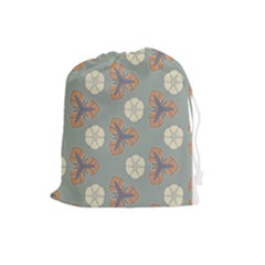 Flowers Leaves  Floristic Pattern Drawstring Pouch (large) by SychEva