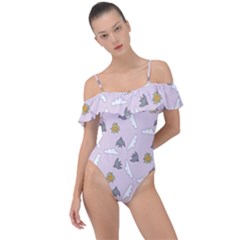 Birds In The Sky  Frill Detail One Piece Swimsuit by SychEva
