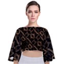 Modern Intricate Print Pattern Tie Back Butterfly Sleeve Chiffon Top View1