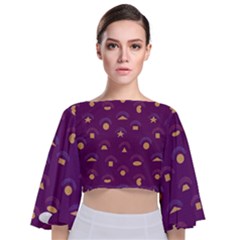 Geometric Figures Tie Back Butterfly Sleeve Chiffon Top by SychEva