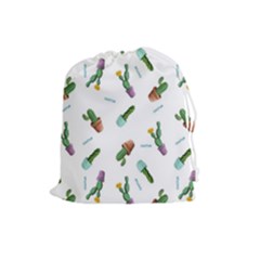 Cacti In Pots Drawstring Pouch (large) by SychEva