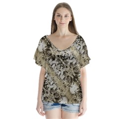 Vintage Ornate Interlace Pattern V-neck Flutter Sleeve Top by dflcprintsclothing