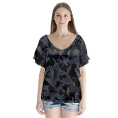 Camouflage Violet V-neck Flutter Sleeve Top by kcreatif