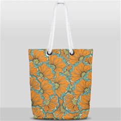 Orange Flowers Full Print Rope Handle Tote (small) by goljakoff