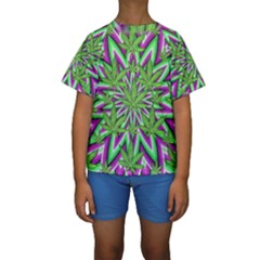 Purple, White, Green, Marijuana, Leaves, Cbdoilprincess  5de76707-e767-40d0-a70d-e7c36407f0a3 Kids  Short Sleeve Swimwear by CBDOilPrincess1