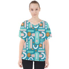 Abstract Shapes V-neck Dolman Drape Top by SychEva