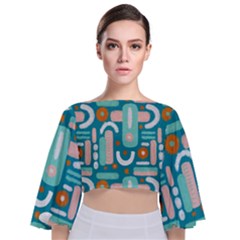 Abstract Shapes Tie Back Butterfly Sleeve Chiffon Top by SychEva