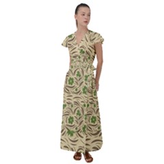 Folk Floral Pattern  Abstract Flowers Print  Seamless Pattern Flutter Sleeve Maxi Dress by Eskimos