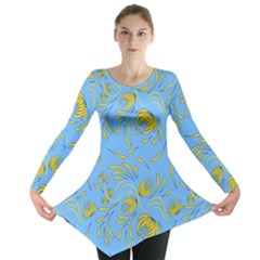 Folk Floral Pattern  Abstract Flowers Print  Seamless Pattern Long Sleeve Tunic  by Eskimos