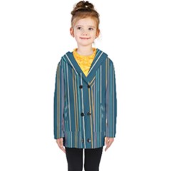 Multicolored Stripes On Blue Kids  Double Breasted Button Coat by SychEva