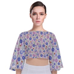 Watercolor Dandelions Tie Back Butterfly Sleeve Chiffon Top by SychEva