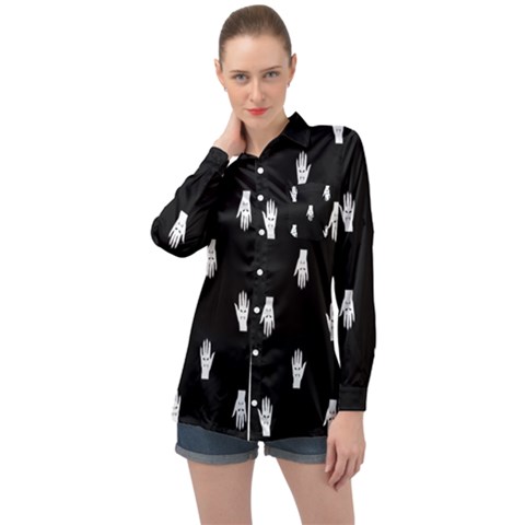 Vampire Hand Motif Graphic Print Pattern 2 Long Sleeve Satin Shirt by dflcprintsclothing