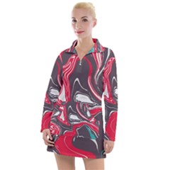 Red Vivid Marble Pattern 3 Women s Long Sleeve Casual Dress by goljakoff
