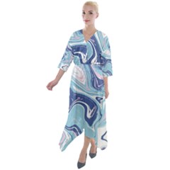 Blue Vivid Marble Pattern Quarter Sleeve Wrap Front Maxi Dress by goljakoff