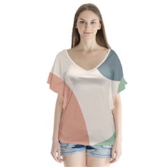 Abstract Shapes  V-neck Flutter Sleeve Top by Sobalvarro