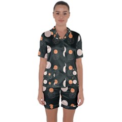Black Peach White  Satin Short Sleeve Pajamas Set by Sobalvarro