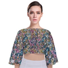 Multicolored Watercolor Stones Tie Back Butterfly Sleeve Chiffon Top by SychEva
