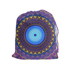 Blue Violet Midnight Sun Mandala Boho Hipppie Drawstring Pouch (xl) by CrypticFragmentsDesign