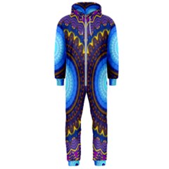 Blue Violet Midnight Sun Mandala Boho Hipppie Hooded Jumpsuit (men) by CrypticFragmentsDesign