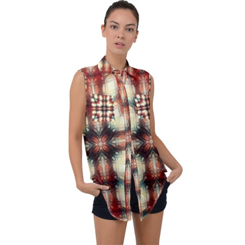 Royal Plaid  Sleeveless Chiffon Button Shirt by LW41021