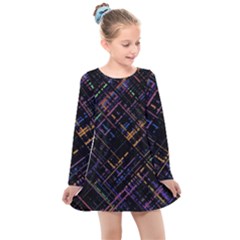 Criss-cross Pattern (multi-colored) Kids  Long Sleeve Dress by LyleHatchDesign