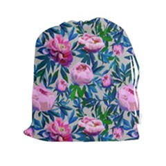 Pink Peonies Watercolor Drawstring Pouch (2xl) by SychEva