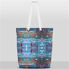 Blue On Turquoise Marbling Full Print Rope Handle Tote (small) by kaleidomarblingart