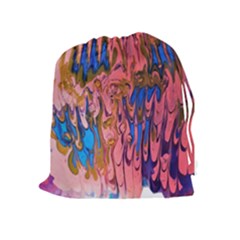 Painted Ornate, Marbling Art Drawstring Pouch (xl) by kaleidomarblingart