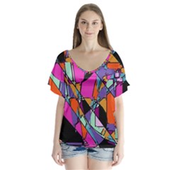 Abstract 2 V-neck Flutter Sleeve Top by LW323