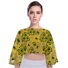 Folk Floral Pattern  Abstract Flowers Surface Design  Seamless Pattern Tie Back Butterfly Sleeve Chiffon Top by Eskimos