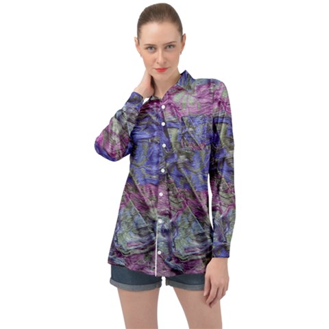 Warp And Weft Long Sleeve Satin Shirt by kaleidomarblingart