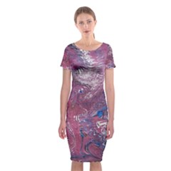 Violet Feathers Classic Short Sleeve Midi Dress by kaleidomarblingart