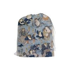Famous Heroes Of The Kabuki Stage Played By Frogs  Drawstring Pouch (large) by Sobalvarro