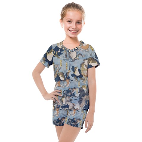 Famous Heroes Of The Kabuki Stage Played By Frogs  Kids  Mesh Tee And Shorts Set by Sobalvarro