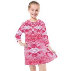 Pink Marbling Ornate Kids  Quarter Sleeve Shirt Dress by kaleidomarblingart