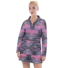 Grey Pink Module  Women s Long Sleeve Casual Dress by kaleidomarblingart