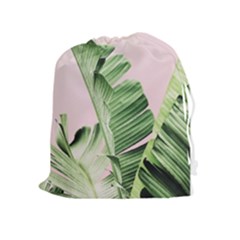 Palm Leaves On Pink Drawstring Pouch (xl) by goljakoff